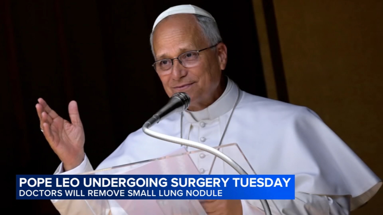 Pope Leo heads to hospital ahead of surgery to remove lung nodule

       — ABC 7 Bay Area, Cupertino Health news